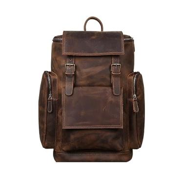 Imagem de Mochila de couro retro para homens de couro grande capacidade multifuncional mochila de viagem ao ar livre para homens(Dark Brown)