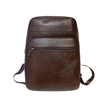 Imagem de Mochila para homem Mochila de couro PU Casual Mochila para meninos adolescentes Mochila(Coffee)