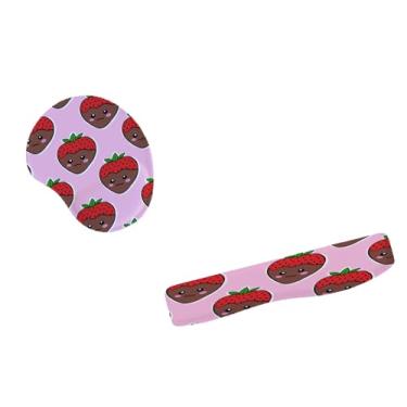 Imagem de Kit Mouse Pad E Apoio Teclado Ergonômico Morango Com Chocolate
