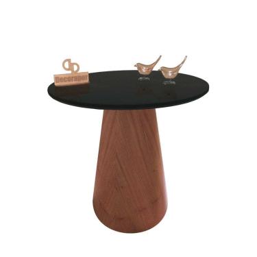 Imagem de Mesa De Canto Cone Amadeirado Com Tampo Vidro 50cm Preto 70cm