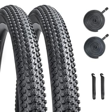 Imagem de Kits de substituição de pneu de mountain bike, pacote com 2, 24 x 2,125/26 x 2,125 pneus de bicicleta + 2 tubos de bicicleta + 2 alavancas de pneu, pneus de bicicleta dobráveis resistentes ao desgaste