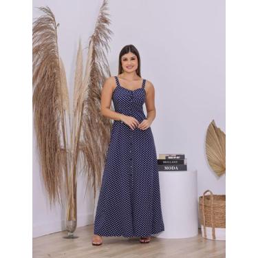 Imagem de Vestido Feminino De Poá Longo Midi de Alça com Botões e Fenda Elegante