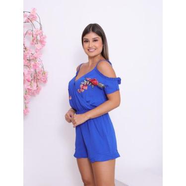 Imagem de Macaquinho Feminino bordado com Flor, Decote Cruzado e Elástico na Cin