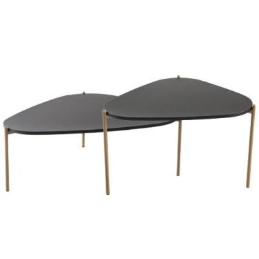 Imagem de Kit 02 Mesas de Centro Para Sala de Estar Pés Metálicos Adek A03 Nero 