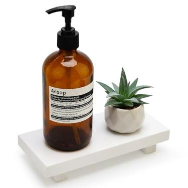 Imagem de Organizador de balcão de banheiro branco pequeno suporte de pedestal de madeira suporte dispensador de saboneteira de cozinha para banheiro, decoração de bancada, acessórios de pia de banheiro de