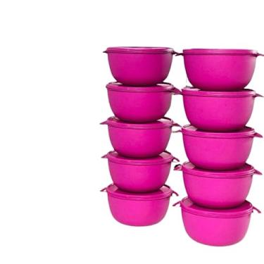 Imagem de Kit potes plásticos redondos herméticos 10 vasilhas 1litro(Rosa Pink)