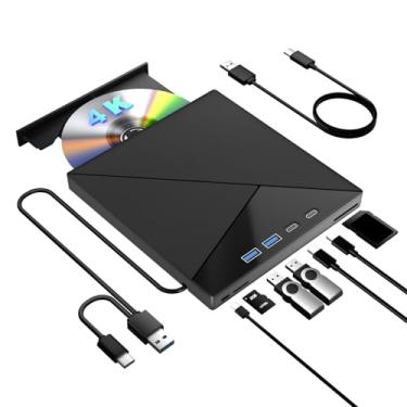 Imagem de Unidade Blu-Ray externa 7 em 1, gravador Blu-Ray 4K com USB 3.0 Tipo-C portátil Blu-Ray, gravador de CD DVD Player 3D BD com portas SD/TF, unidade óptica 4K compatível com laptop Windows MacOS Desktop