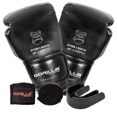 Imagem de Kit Muay Thai Luva 12 Oz Classic Profissional + Bandagem Boxe Elástica + Protetor Bucal Gorilla