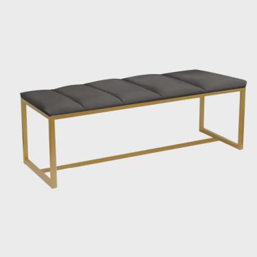 Imagem de Calçadeira Industrial Carla 160cm Queen Size Quarto Box Cama Ferro Dourado Suede Cinza Escuro - Ahz Móveis