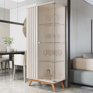 Imagem de Cristaleira com Lateral e Porta Ripada Jb Açaí Vidro Temp 4mm e Pés e Travessas em Madeira