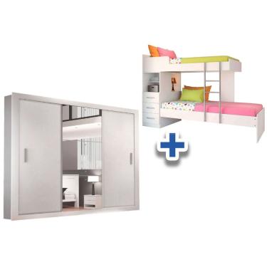 Imagem de Colchão Orthocrin (2un) + Guarda Roupa Veneza Luxo + Beliche Plus Branco