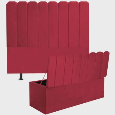 Imagem de Kit Cabeceira Estofada e Calçadeira Baú Recamier Dallas 160cm Queen Size Sintético Verm...
