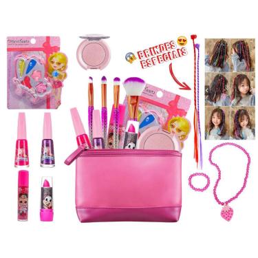 Imagem de Kit Infantil C Maquiagem Maleta + Batom Brilho Esmalte Bz128