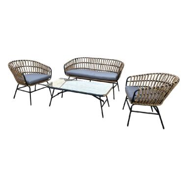 Imagem de Conjunto de Àrea Externa Portofino com 1 Sofá, 2 Poltronas 1 Mesa - Chumbo/Ratan