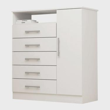 Imagem de Comoda 5 Gavetas com Sapateira 100% mdf Madri Plus acp móveis Branco