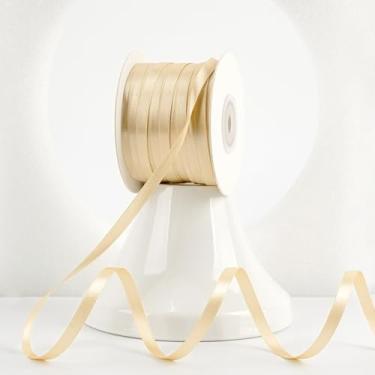 Imagem de MEEDEE Fita de cetim champanhe 1/4 polegada Lux dupla face cetim 100 metros carretel fita dourada fina para artesanato, embrulho de presente, ornamentos, decoração de férias, laço de cabelo, casamento