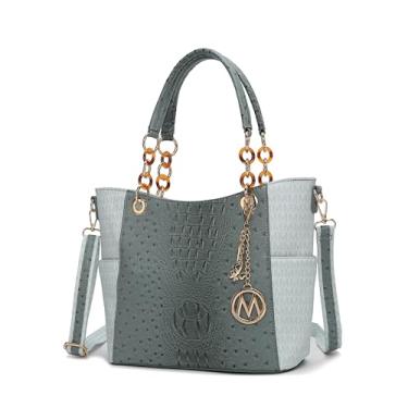 Imagem de MKF Collection Bolsa de ombro feminina, bolsa tiracolo de couro PU com alça superior, Miriam azul claro, Large