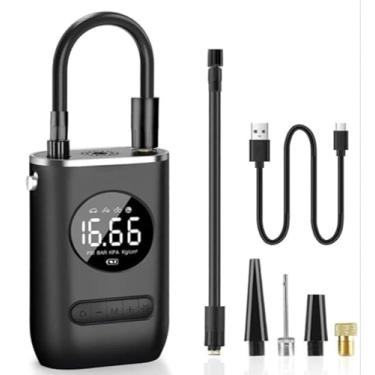 Imagem de Calibrador Portátil Compressor Bomba De Ar Digital Com Lanterna LED para Encher Pneus de Carro, Moto, Bike, Bicicleta, Bola e Piscina Inflável Premium