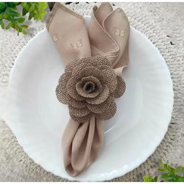 Imagem de Rosa de juta porta guardanapo em juta natural com argola de madeira - 