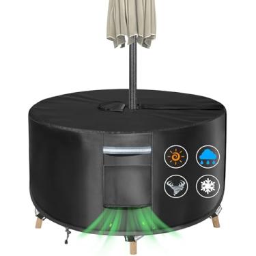 Imagem de TOHONFOO Capa de Mesa Redonda para Pátio com Furo para Guarda-Chuva-36" de Diâmetro X 23" de Altura(Tamanho da Capa, Não Tamanho da Mesa) Capas de Móveis para Pátio E Gramado Externo Em Tecido Oxford