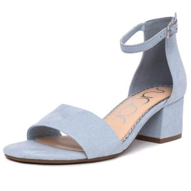 Imagem de Sugar Sandália feminina Noelle Low Two Piece Block Heel Sapato feminino com tira no tornozelo, Noelle Baby Blue, 8