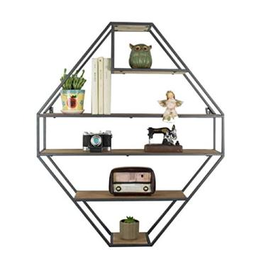 Imagem de Prateleiras flutuantes prateleira de parede madeira metal ferro pendurado prateleiras flutuantes prateleiras cubo prateleiras como estante armazenamento rack decoração vintage design (preto)