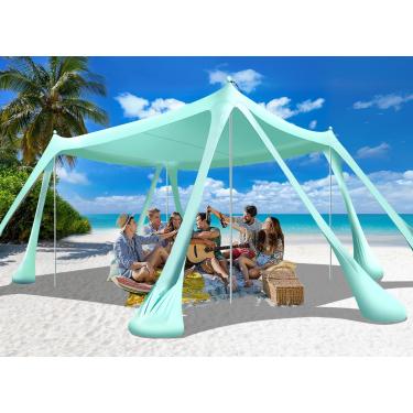 Imagem de Ahititi Tenda De Praia, Abrigo Solar, Toldo, Guarda-Sol, Dobrável, 10X10 Upf50+, Com 8 Sacos Areia, 2 Pás Portátil, 4 Postes Alumínio, Estacas Chão, Fácil Instalação Para Acampamentos Em Família, Pe