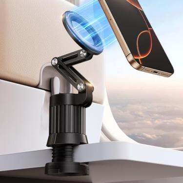 Imagem de OATSBASF Suporte magnético para telefone de avião, rotação de 360° para suporte magnético de telefone de avião essencial de viagem, suporte de telefone mãos livres ajustável dobrável para iPhone 16 15