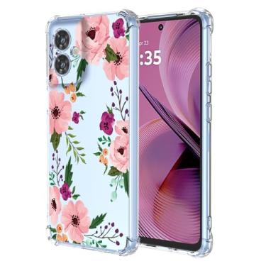 Imagem de RRXSYXL Capa para Moto G55 5G com estampa floral transparente, capa macia à prova de choque para Motorola G55 5G, flor de cerejeira