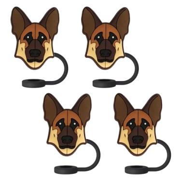Imagem de Topos de palha para cães pastor alemão para copos Stanley; tampas de palha compatíveis com Stanley copo de 30 e 1,134 g, topo de canudos reutilizáveis e de silicone para pontas de 0,4 polegadas/10 mm
