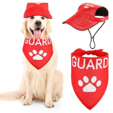 Imagem de Geyoga Conjunto de fantasia Guard Pet boné de beisebol com proteção solar chapéu de beisebol bandana de cachorro cachecol triangular para presentes de animais de estimação (G)