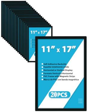 Imagem de JIUYE Suporte magnético de 20 peças, 28 x 43 cm com borda de tira magnética, suporte magnético autoadesivo para placa de parede, porta-retratos de janela pôster de papel para loja de escritório