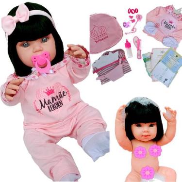 Imagem de Boneca Bebê Mamãe Reborn Silicone Bolsa + 28 Itens Rosa Bebê