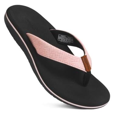 Imagem de AEROTHOTIC Chinelos femininos com suporte de arco – Slip On Recovery Plantar Fascite Alívio ortopédico – Sandálias femininas leves de amortecimento – Tapete de ioga para uso interno e externo, Rosa