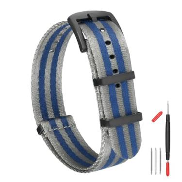 Imagem de watchdives Pulseira de relógio de nylon de 18 mm, 20 mm, 22 mm, multicolorida, para homens e mulheres (cinza azul/preto, 22 mm)