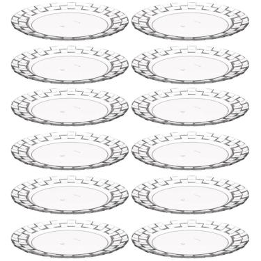 Imagem de Conjunto 12 Pratos Médios Plástico Transparente para Servir Sobremesas Lanches