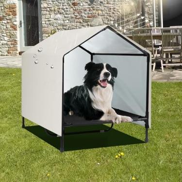Imagem de CAREDPETS Casa de cachorro interna e externa | Cama elevada para cães com dossel para cães médios e grandes, cama externa elevada para cães, barraca de abrigo à prova d'água e à prova de sol (76 cm x