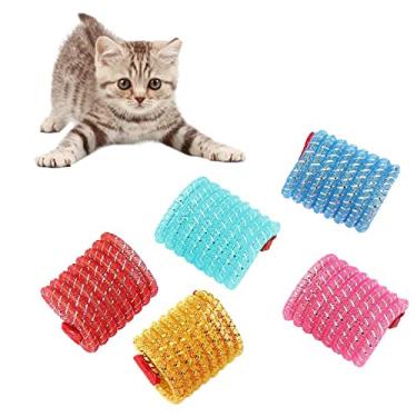 Imagem de WishLotus Brinquedos de mola para gatos, 5 peças de brinquedos para gatos internos coloridos e interativos telescópicos engraçados brinquedo de pular flexível e espiral molas espirais brinquedos para