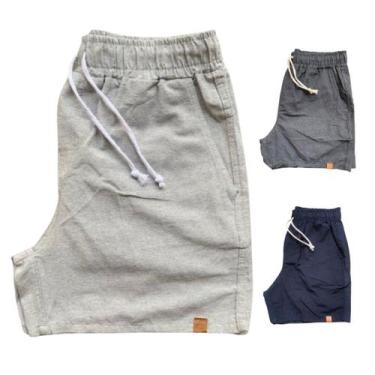 Imagem de Kit 3 Shorts Mauricinho Plus Size Fio Tinto Linho 3 Bolsos - Genérica,