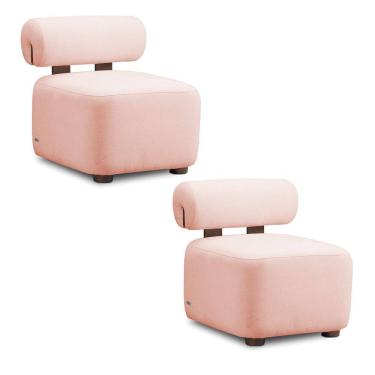 Imagem de Poltrona Decorativa para Sala Kit 2 Helora Bouclê Rosê E03 - D`Rossi