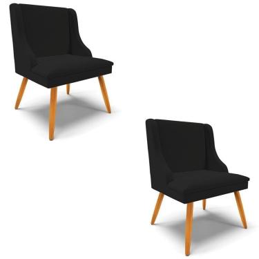 Imagem de Kit 2 Cadeiras Estofadas Para Sala De Jantar Pés Palito Lia Linho Preto - Ibiza