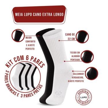 Imagem de KIt 6 Pares de Meia Lupo Cano Extra Longo Academia Algodão, Preto, Bra