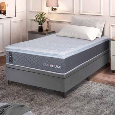 Imagem de Conjunto Box Baú Cinza Argel Cinza Espuma D33 Solteiro 96x203x74 - Kin