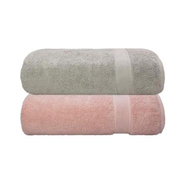 Imagem de Kit Jogo Toalhas De Banho, 2 Pe�as, �cone - Camesa, 100% Algod�o Premium, 70x140cm, Alta Absor��o, Toque Extra Macio Luxo, 500 g/m� - ALTIHAUS (Bege/Ros�)