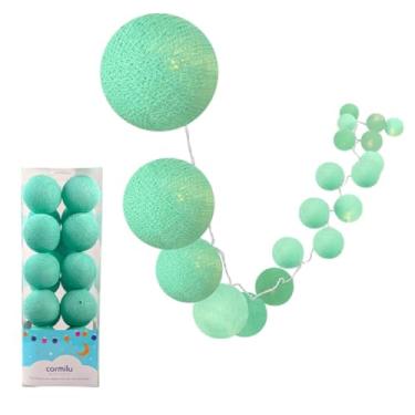 Imagem de Cordão de Bolinhas Cor Única Branco, Rosa, Azul, Verde, Amarelo, 20 Luzes 2.8m Para Festa e Quarto Infantil, Luminária LED Tomada 110v ou 220v (Verde 110v)