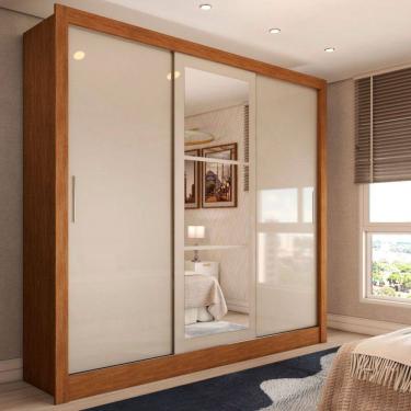 Imagem de Guarda-Roupa Casal Cali 3 Portas 3 Gavetas com Espelho Cinamomo/Off White - Panorama Móveis