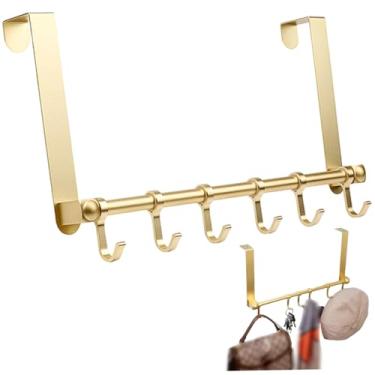 Imagem de Cabide sobre a porta de alumínio anodizado dourado com 6 ganchos deslizáveis, organizador resistente com economia de espaço para casacos, chapéus, bolsas, chaves e toalhas