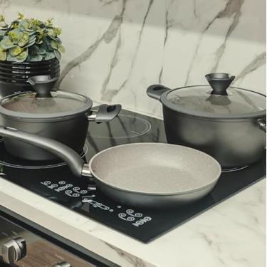 Imagem de Frigideira Antiaderente com Revestimento em Granito, 24cm de Diâmetro, Base para Indução, Cinza