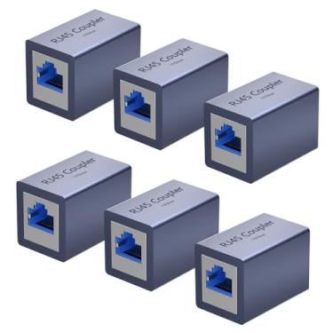 Imagem de Dingsun Acoplador RJ45, extensor Ethernet fêmea para fêmea acoplador Ethernet para Cat7/Cat6/Cat5/Cat5e (pacote com 6, cinza)