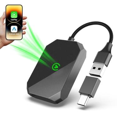 Imagem de Adaptador Carplay sem fio 2 em 1 para iPhone, Apple e Android, adaptador automotivo sem fio, [atraso 0 e transmissão estável] 5,8 GHz Dual -Core Smart Chip Plug & Play Phone para iOS 10+/Android 11+
